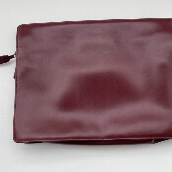 Must De Cartier Paris Women Burgundy Bordeaux Leather Clutch Bag Purse Authentic - Picture 7 of 11